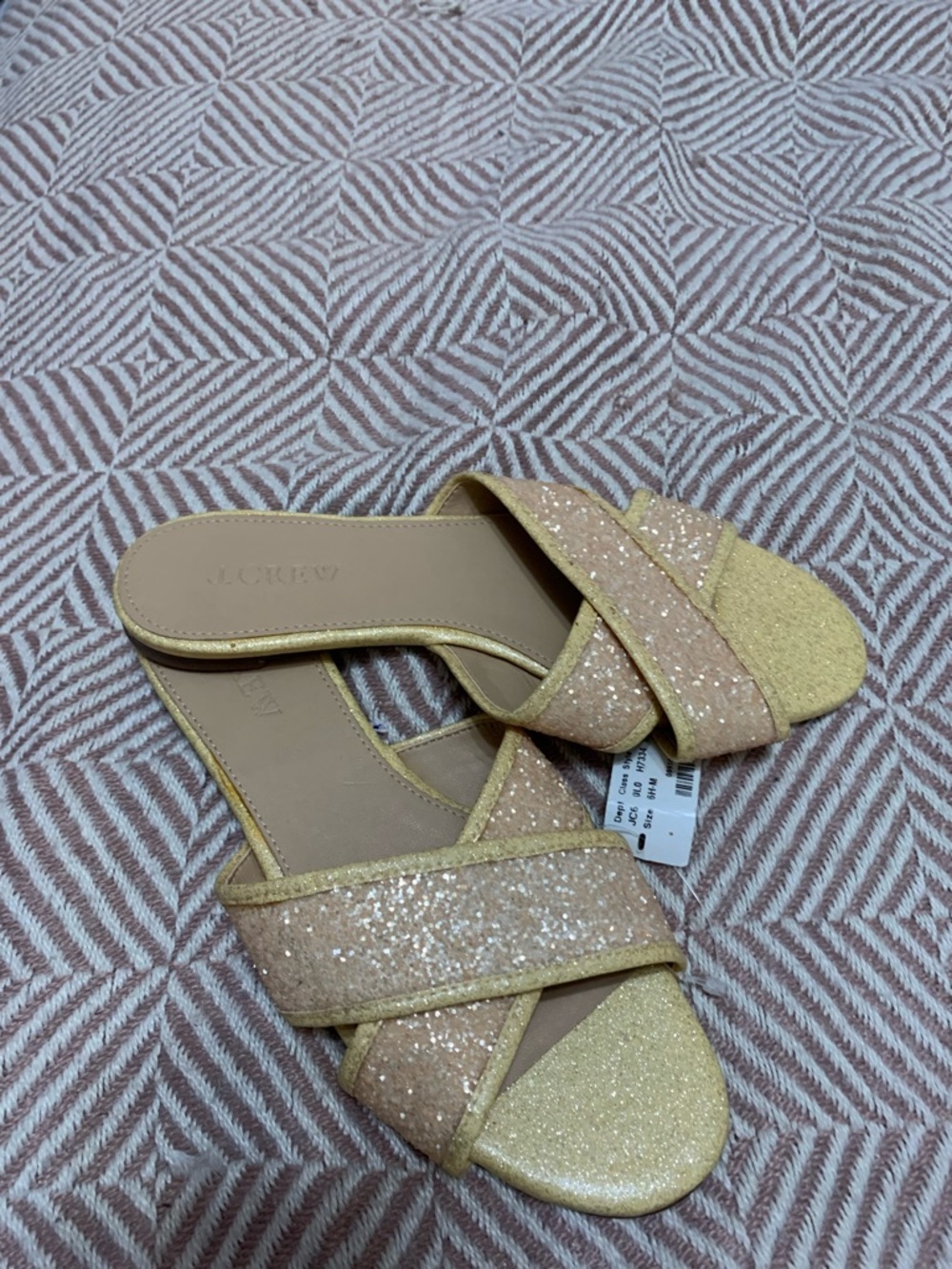 J. Crew Gold Glitter Slide Sandals new with tags spring summer vacation classic